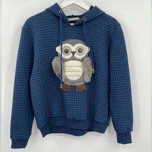 3-D Owl Hoodie Quilted Sweatshirt with Hood Blue Size Medium Zucca